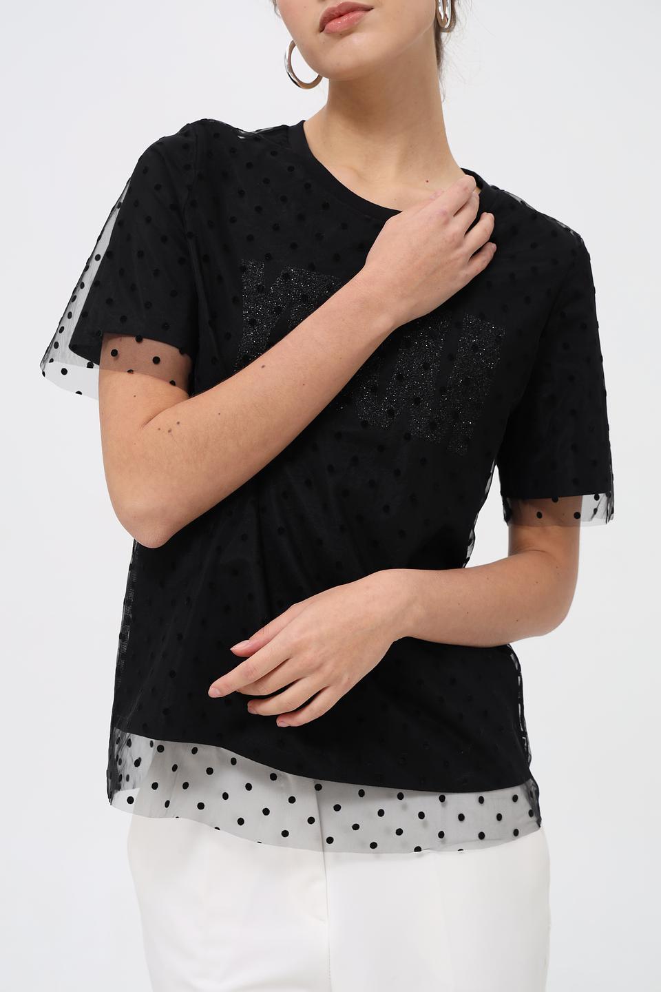 Футболка Oui с горохом и сеткой