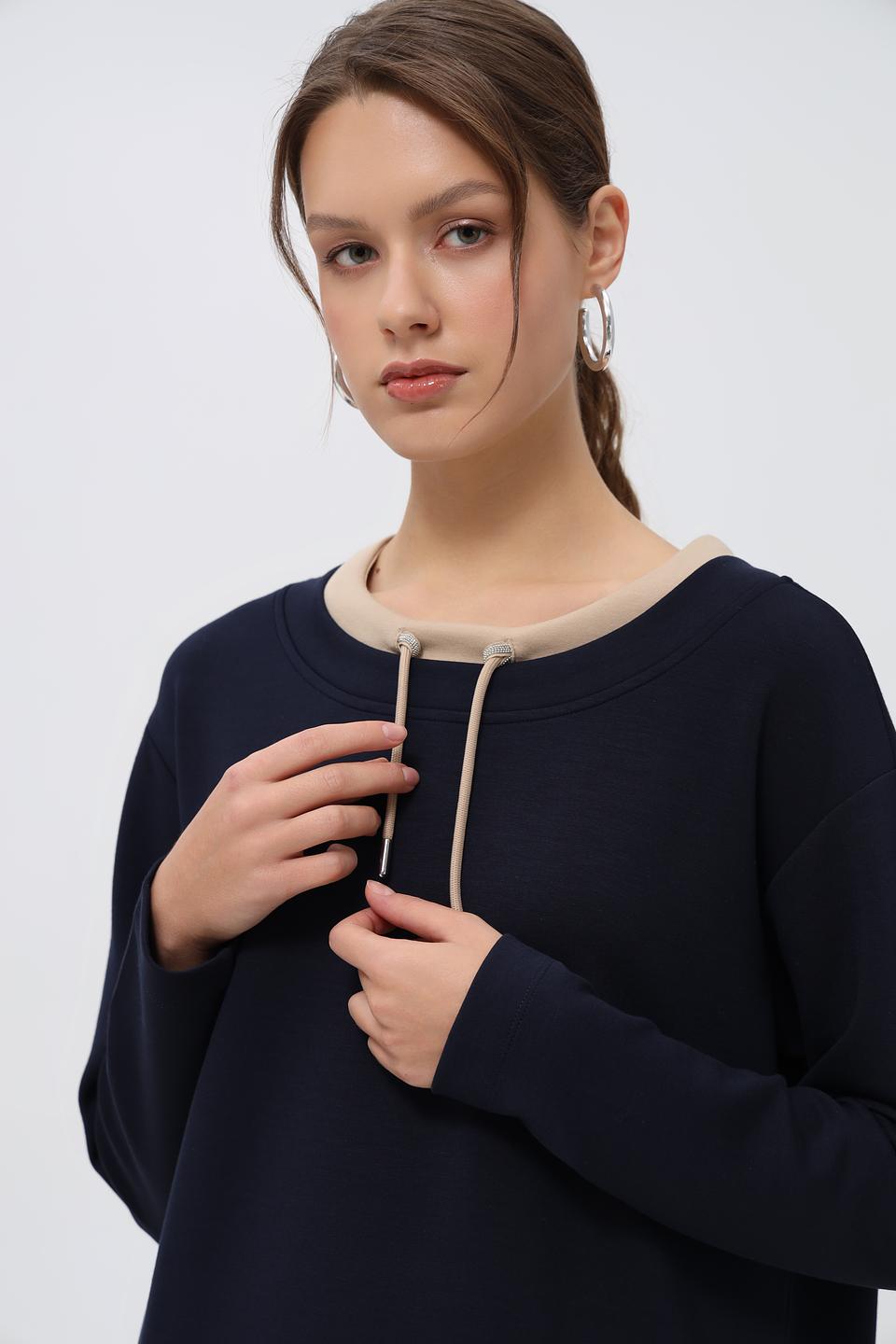 Пуловер Monari с кулиской тёмно-синий