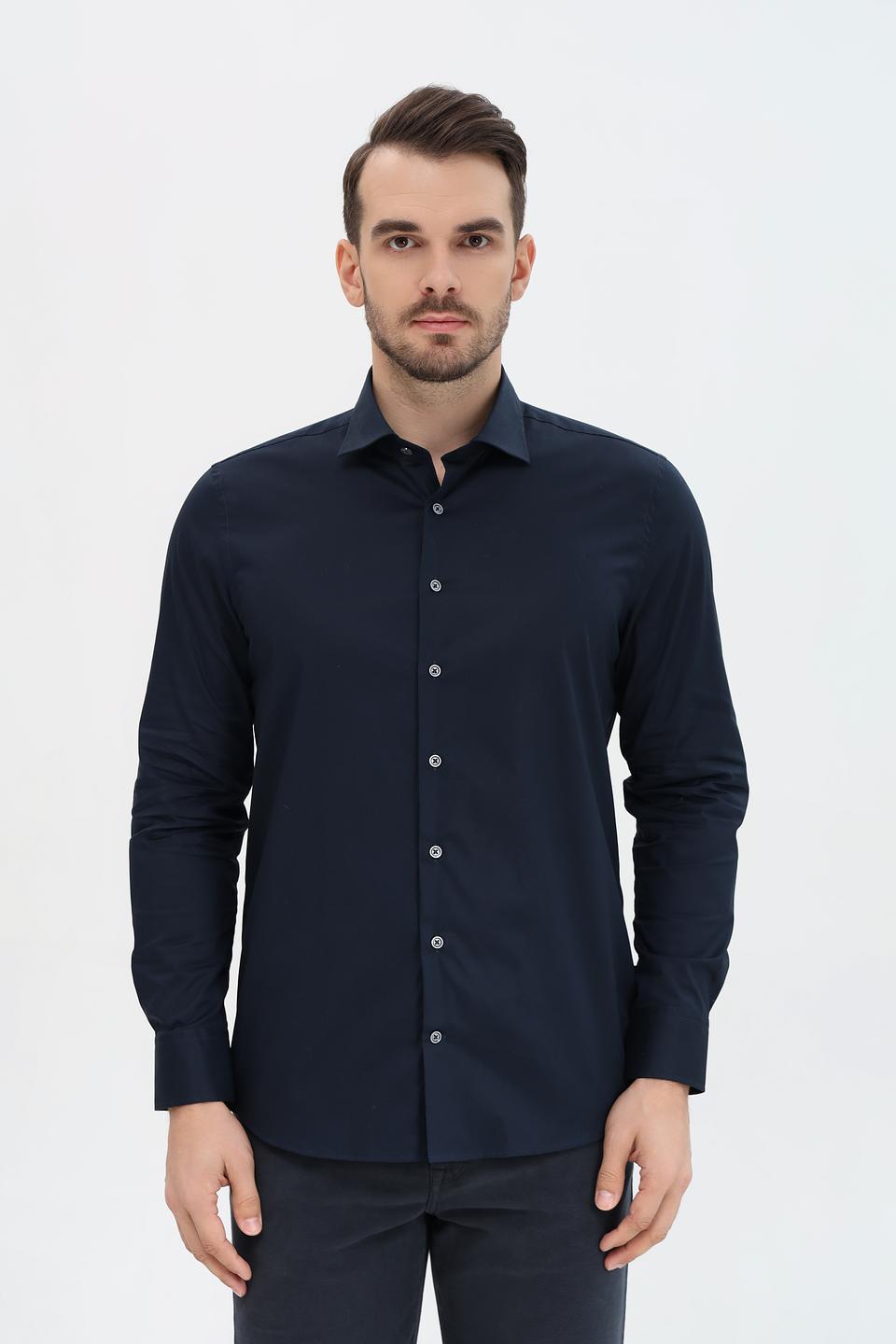 Рубашка Bugatti темно-синяя с длинным рукавом