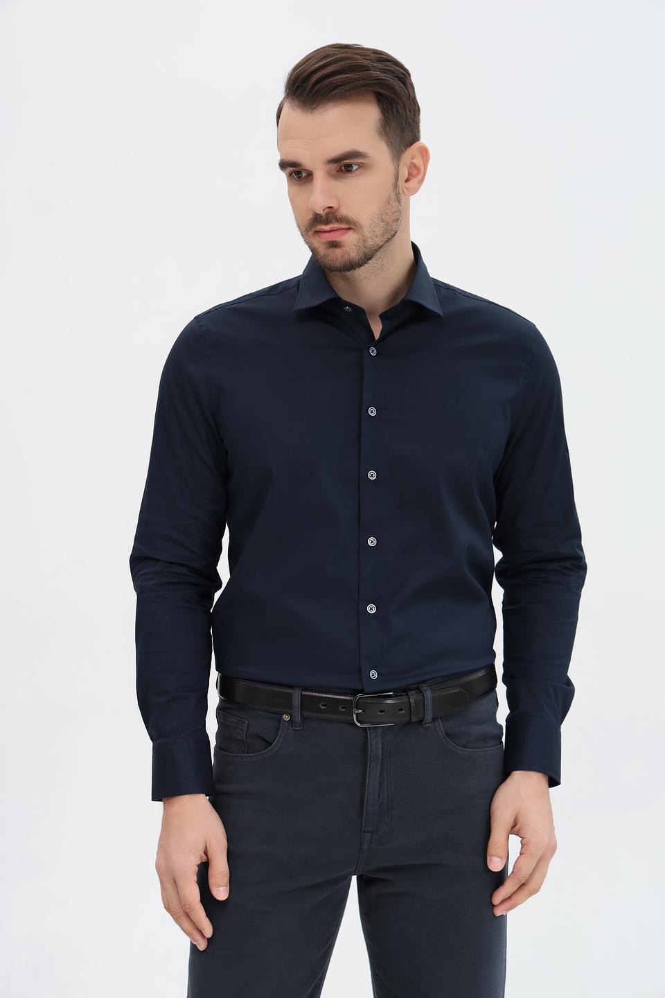 Рубашка Bugatti темно-синяя с длинным рукавом