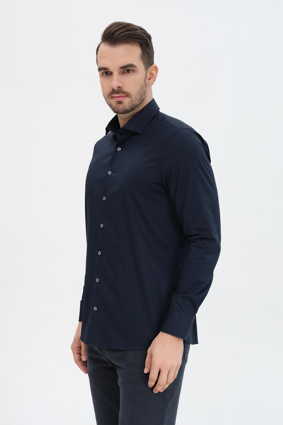 Рубашка Bugatti темно-синяя с длинным рукавом