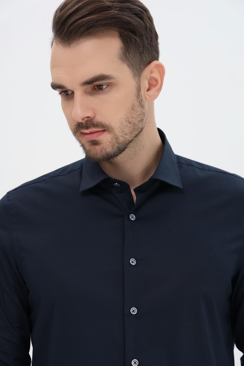 Рубашка Bugatti темно-синяя с длинным рукавом