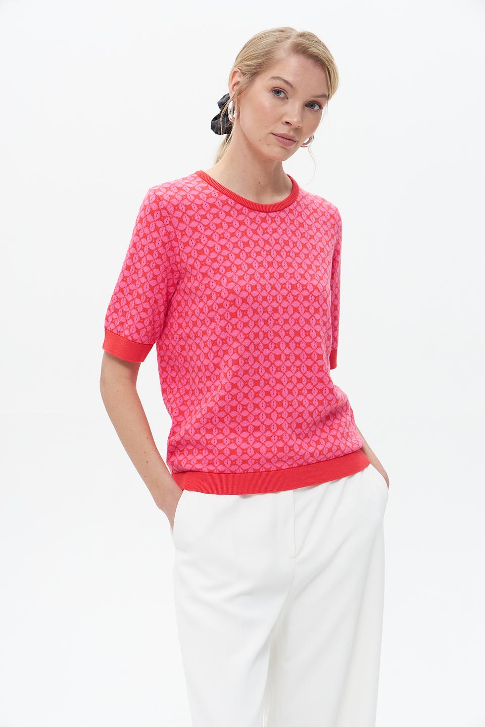 Пуловер Gerry Weber розовый с рисунком хлопок