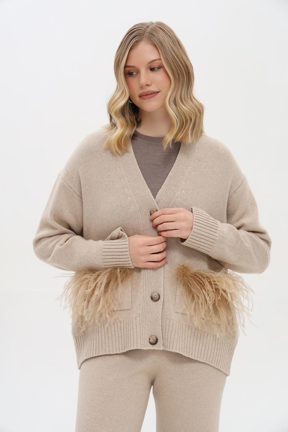 Кардиган Shade жен. с бахромой бежевый