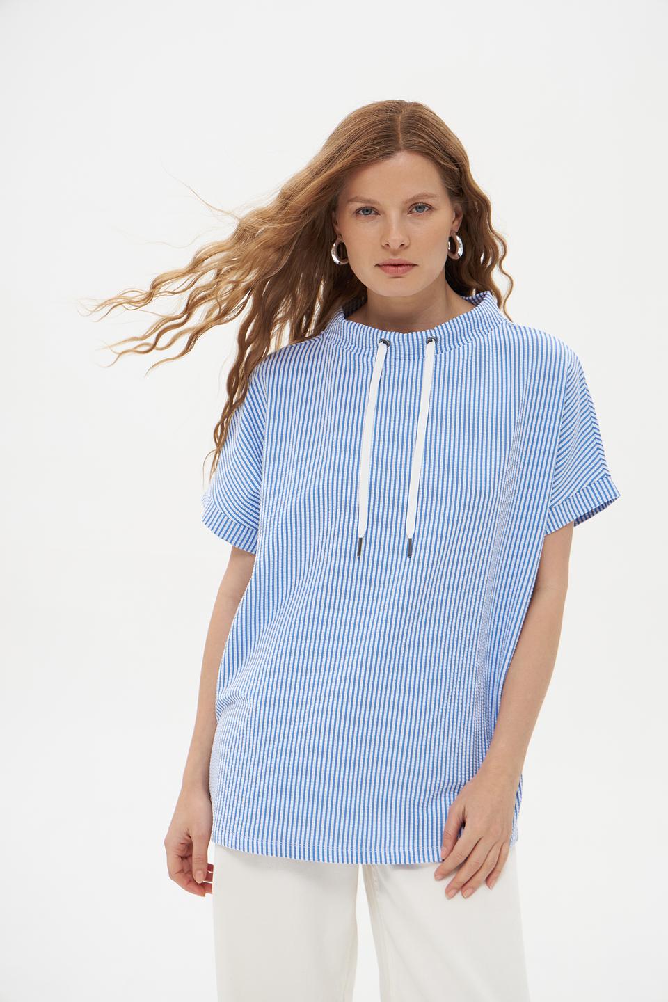 Блуза Pezzo в полоску с кулиской голубая