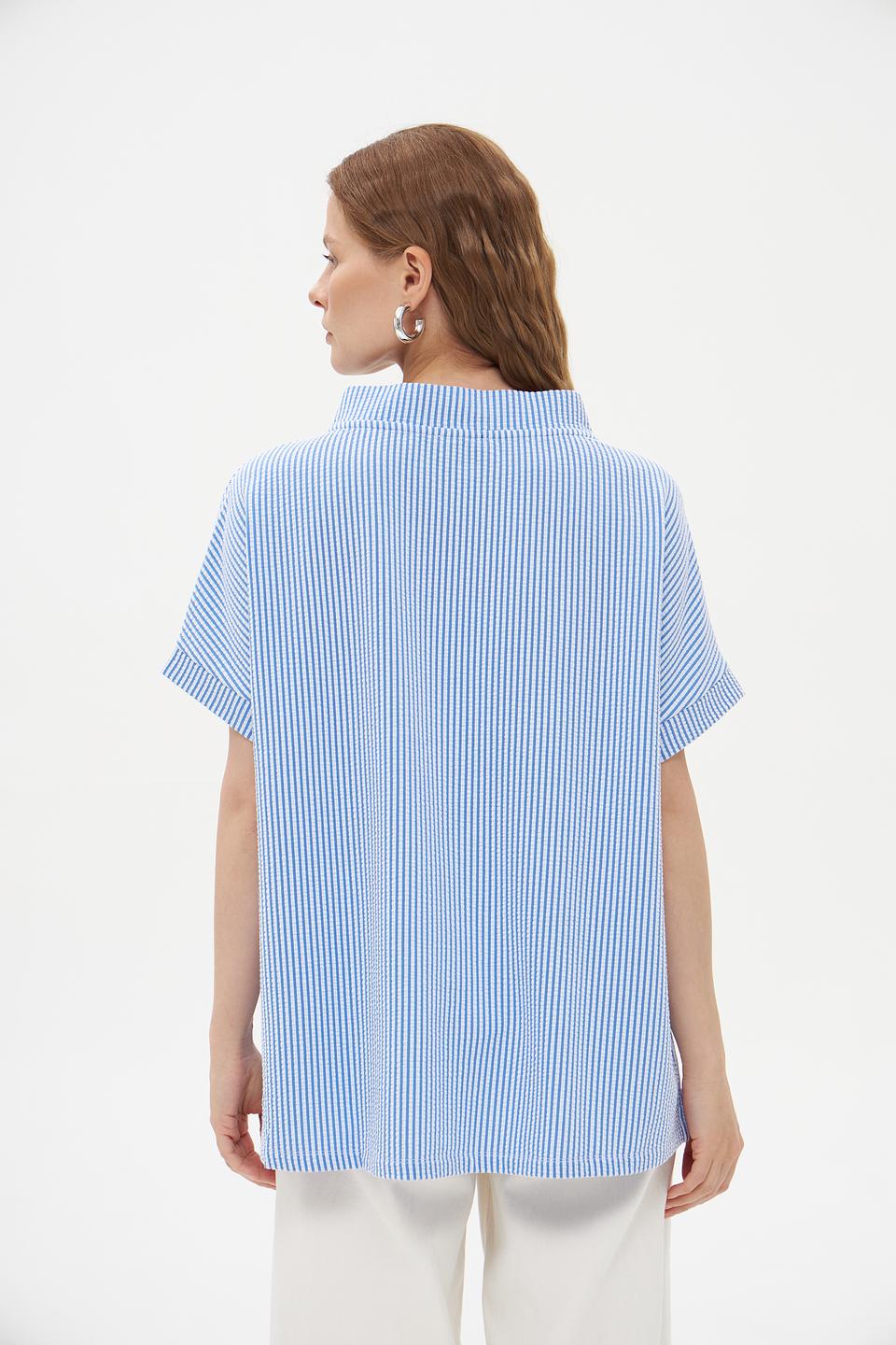 Блуза Pezzo в полоску с кулиской голубая